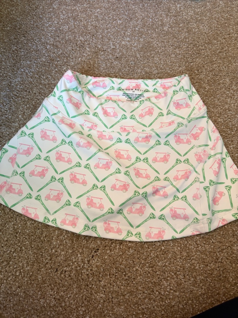 White Circle Skort with Pink Golf Cart and Green Pattern